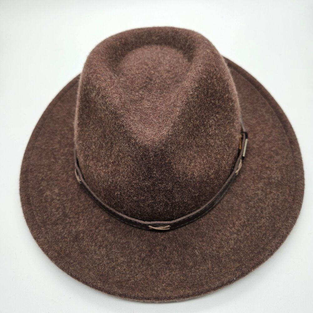 Pendleton Mens Classic Brown 100% Wool Fedora Hat W/ Feathers Size Large